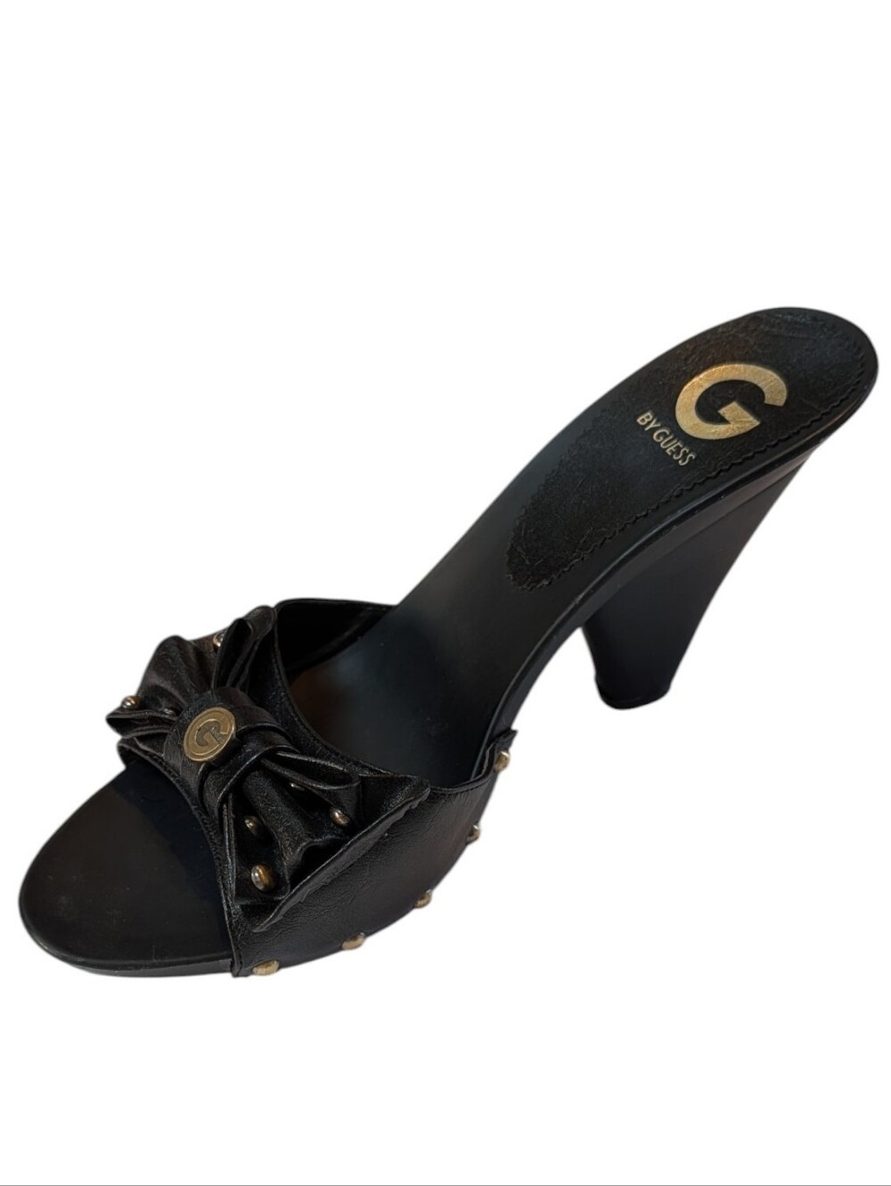 Guess, Black Bow Studded Mule Heel Slides. Sz 10